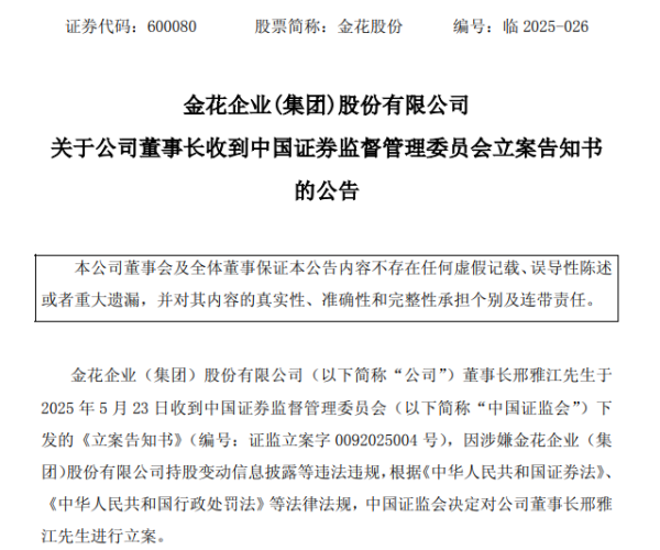 实盘配资最狠的三个平台 600080，董事长被证监会立案